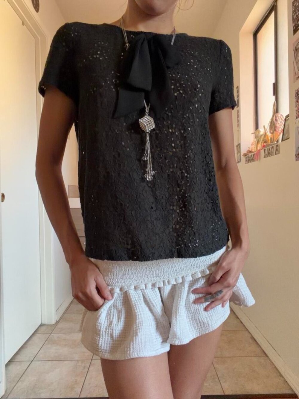 Vintage Juicy Couture Black Lace Crochet Ribbon Tie Blouse